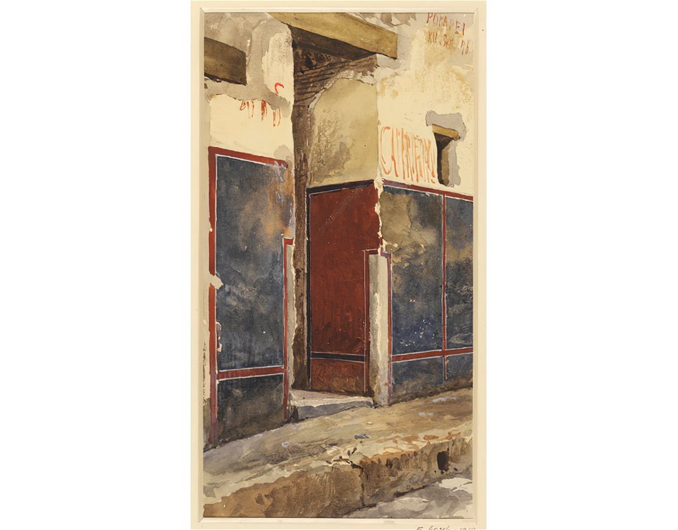 Entrance to the Fullonica or House of the Dyers, in the Via del Vesuvio, Pompeii 1876 watercolor by Luigi Bazzani
