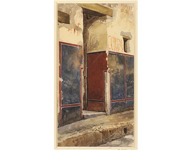 Entrance to the Fullonica or House of the Dyers, in the Via del Vesuvio, Pompeii 1876 watercolor by Luigi Bazzani