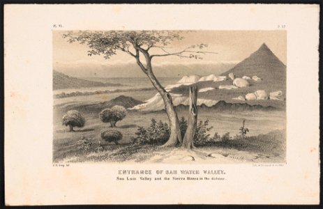 Entrance to Sah Watch valley. San Luis valley and the Sierra Blanca in the distance - G.H. Heap del. ; P.S. Duval & Co. lith. Phila. LCCN2014649042