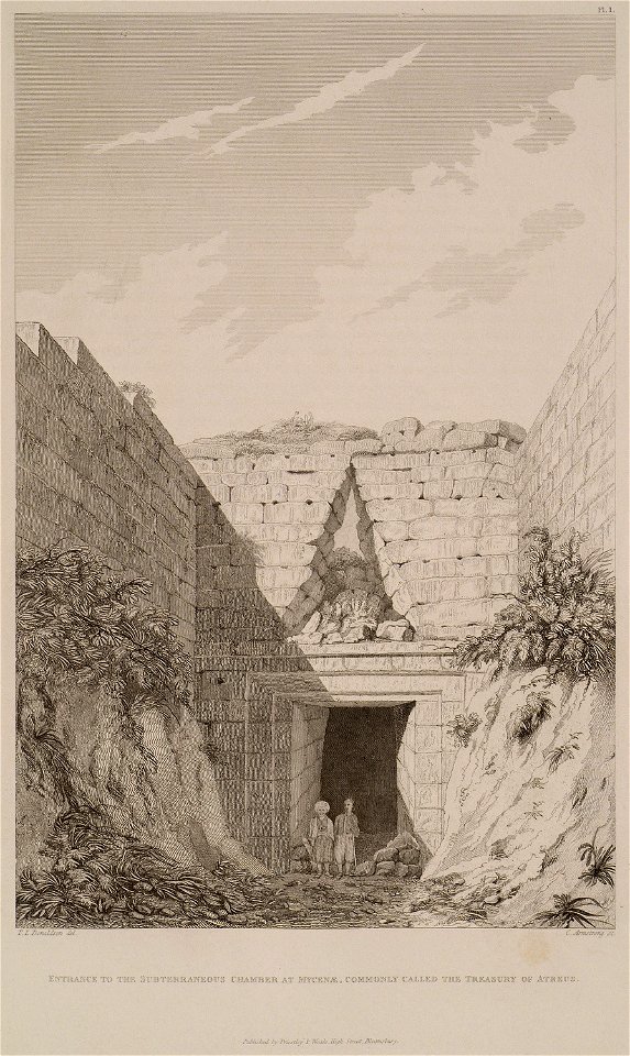 Entrance to the subterraneous chamber at Mycenae, commonly called the treasury of Atreus - Cockerell Charles Robert Kinnard William Donaldsonthomas Leverton Jenkins William Railton William - 1830