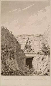 Entrance to the subterraneous chamber at Mycenae, commonly called the treasury of Atreus - Cockerell Charles Robert Kinnard William Donaldsonthomas Leverton Jenkins William Railton William - 1830