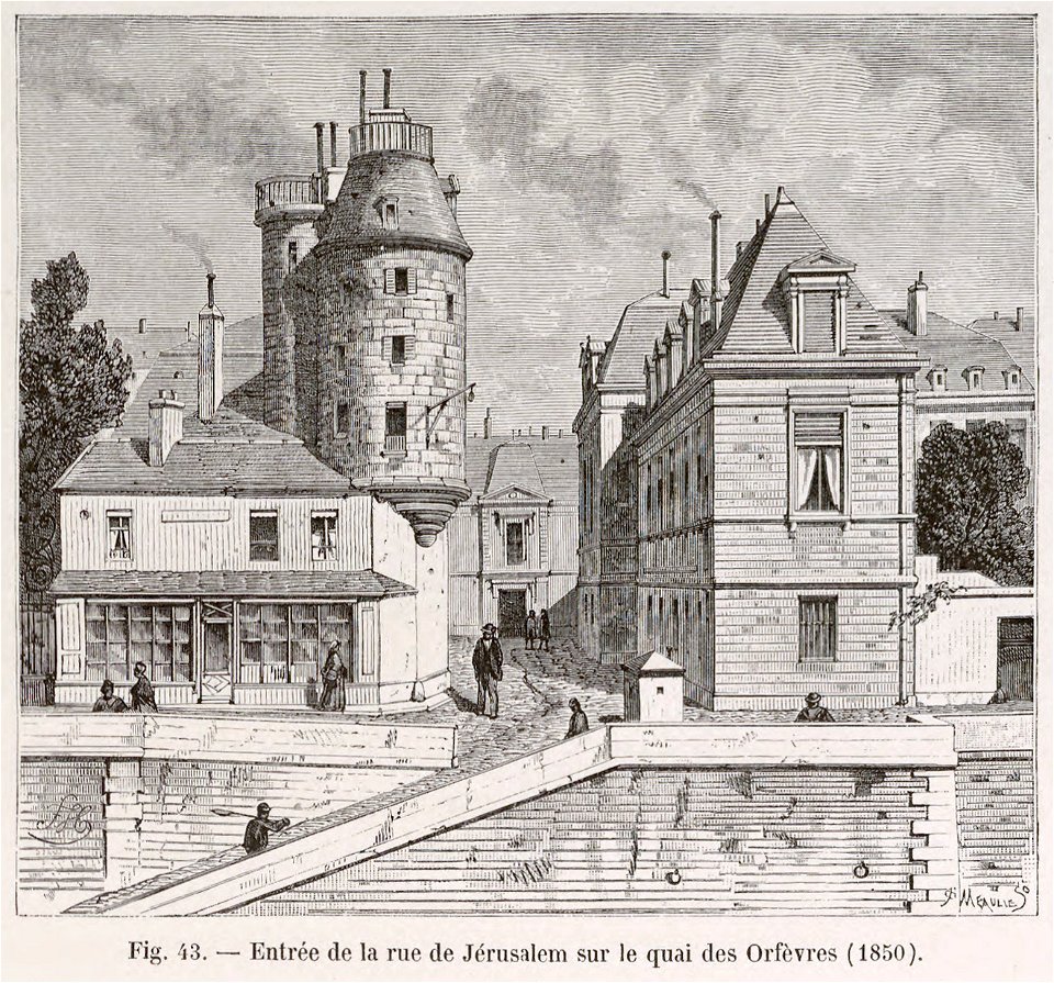 Entrée de la rue de Jérusalem sur le quai des Orfèvres, 1850