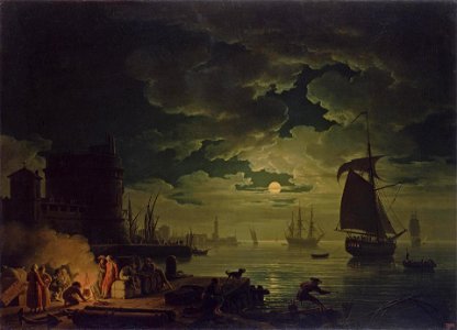 Entrance to the Port of Palermo by Moonlight, 1769. Free illustration for personal and commercial use.