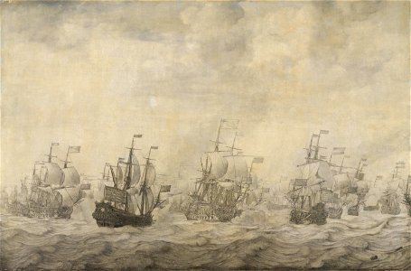 Episode uit de Vierdaagse Zeeslag, 11-14 juni 1666, in de Tweede Engelse Zeeoorlog (1665-67) Rijksmuseum SK-A-840