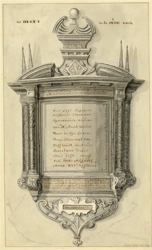 Epithaaf Clara van Sparwoude, Willem van der Lelij , SA Delft, inv.nr. 68862