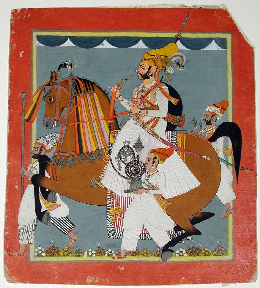 Equestrian Raja Bhim Singh with hookah and servants (6125108666)