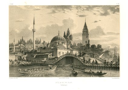 Entré du Pont par Galata - Flandin Eugène - 1853
