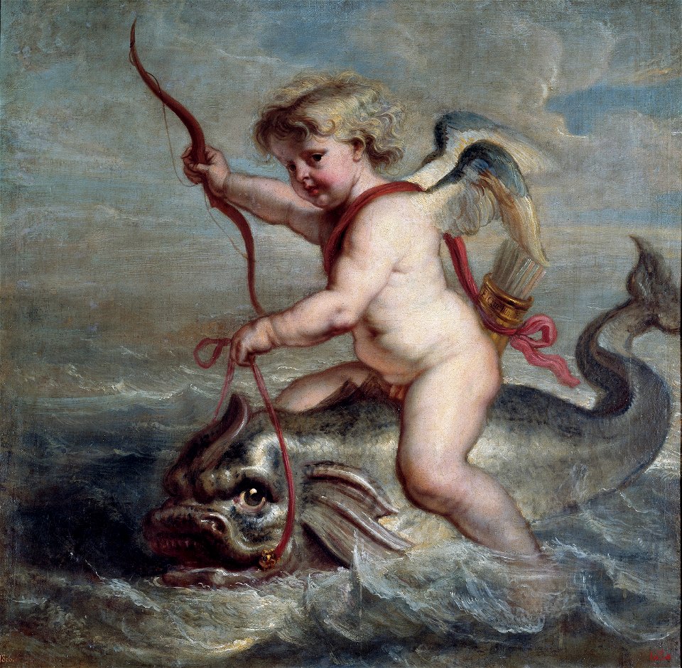 Erasmus Quellinus (II)- Cupido navegando sobre un delfín, 1630