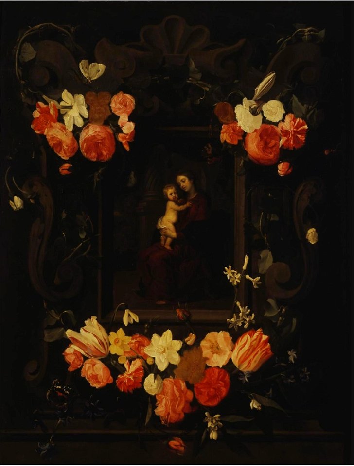 Erasmus Quellinus II, Daniel Seghers - Madonna and Child Framed a Garland of Flowers