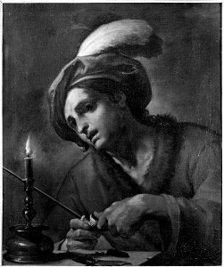 Ercole Gennari - Ung man tänder sin pipa - NMDrh 718 - Nationalmuseum