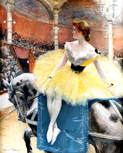 Equestrienne au Cirque Fernando, par Francois Flameng, c. 1890. Free illustration for personal and commercial use.