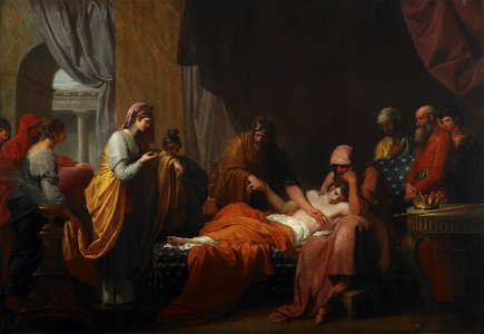 Erasistratus the Physician Discovers the Love of Antiochus for Stratonice - Benjamin West - Google Cultural Institute. Free illustration for personal and commercial use.