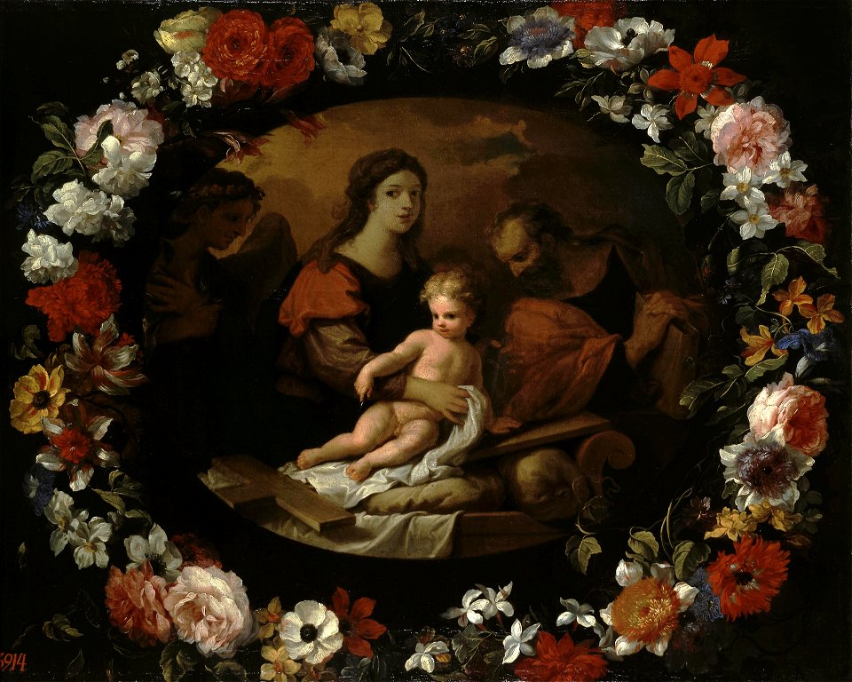 Erasmus Quellinus II, Frans Ykens - Holy Family in a Wreath of Flowers