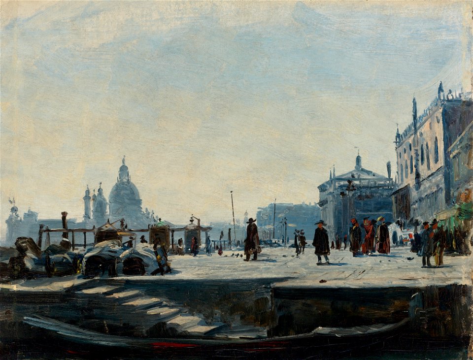 Ercole Calvi (attribuito) - Vista la Riva degli Schiavoni, Venezia, Compriamo ovest verso il Palazzo Ducale e la Punta della Dogana