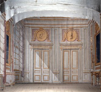 Erik Palmstedt - Del av Kuliss till en kammare, 15 delar, Fondvägg, interiör med två dubbeldörrar - NMGrh 3804j - Nationalmuseum