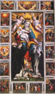 Ercole Ramazzani, Madonna del Rosario, 1589, Montebello di Orciano, chiesa parrocchiale di san Giovanni Battista dedicata a Sant'Anna