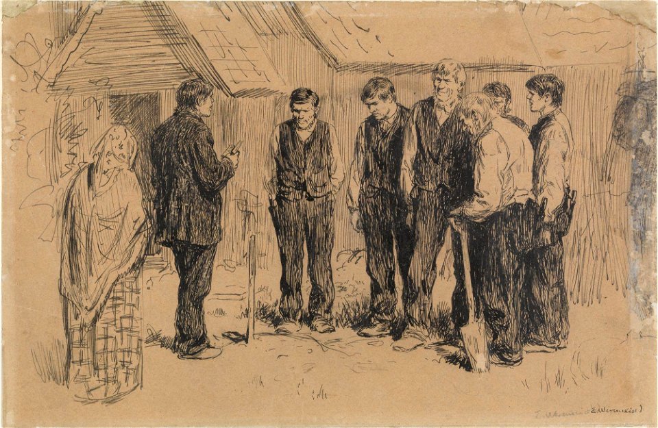 Erik Werenskiold tegning 1878 En bondebegravelse
