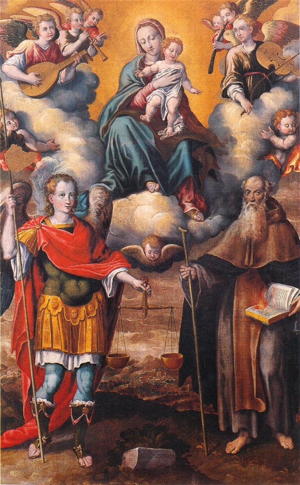 Ercole Ramazzani, Madonna col Bambino e i santi Michele Arcangelo e Antonio Abate, 1588, Cerreto d'Esi, chiesa di Santa Maria Assunta
