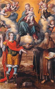 Ercole Ramazzani, Madonna col Bambino e i santi Michele Arcangelo e Antonio Abate, 1588, Cerreto d'Esi, chiesa di Santa Maria Assunta