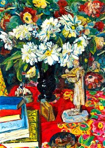 Erich Büttner Blumenstillleben mit Malerfigürchen 1927