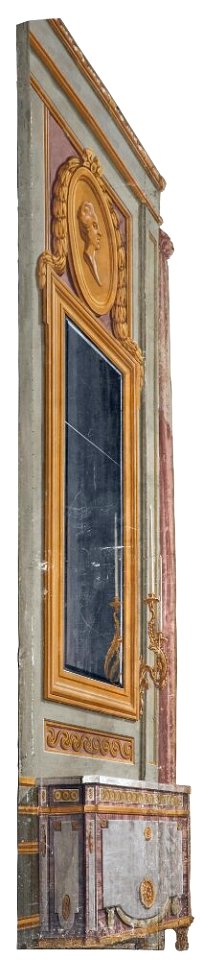 Erik Palmstedt - Del av Kuliss till en kammare, 15 delar, Kuliss för högra delen av scenen, vägg med spegel och byrå - NMGrh 3804h - Nationalmuseum