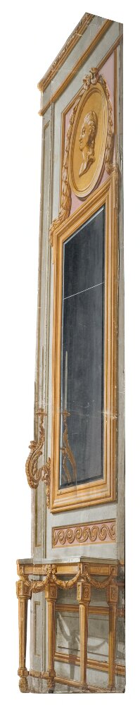 Erik Palmstedt - Del av Kuliss till en kammare, 15 delar, Kuliss för vänstra delen av scenen, vägg med spegel och bord - NMGrh 3804c - Nationalmuseum