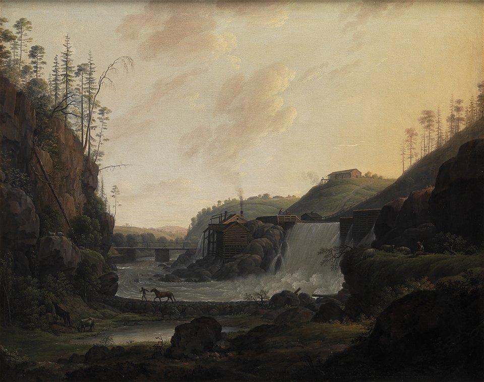 Erik Pauelsen - River Landscape with a Waterfall near Bogstad in Norway - KMS909 - Statens Museum for Kunst
