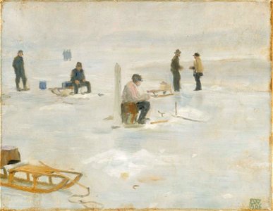 Erik Werenskiold - Winter Fishing - A-1998-510 - Finnish National Gallery. Free illustration for personal and commercial use.