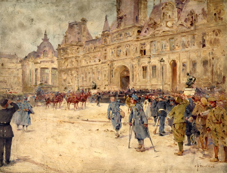 Ernest Jean Delahaye - Les mutilés assistent aux obsèques du général Galliéni, sur la place de l'Hôtel-de-Ville (1er juin 1916) - P1266 - Musée Carnavalet