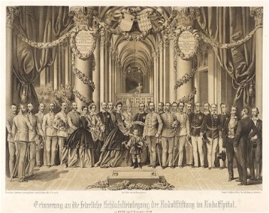 Erinnerung an die feierliche Schlußsteinlegung der Rudolfstiftung im Rudolfspital 1864. Free illustration for personal and commercial use.