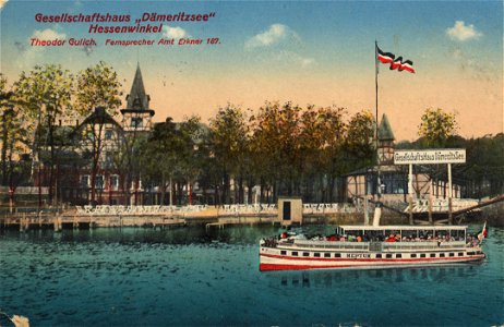 Erkner, Brandenburg - Gesellschaftshaus Dämeritzsee Hassenwinkel, Dampfschiff (Zeno Ansichtskarten)