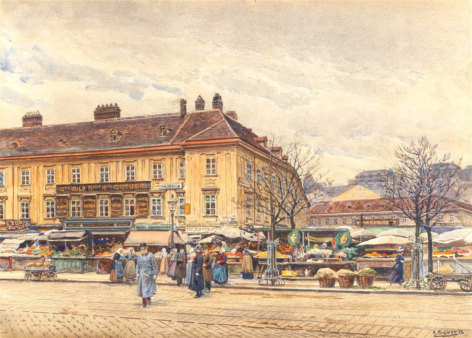 Ernst Graner Kaiser Franz Joseph überquert den Naschmarkt