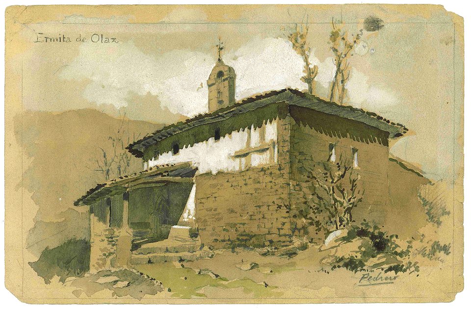 Ermita de Olaz, 1891, watercolor by Mariano Pedrero