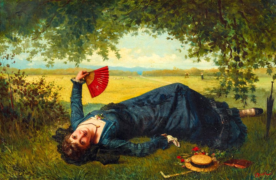 Ernest Ange Duez Ruhende Dame mit Fächer