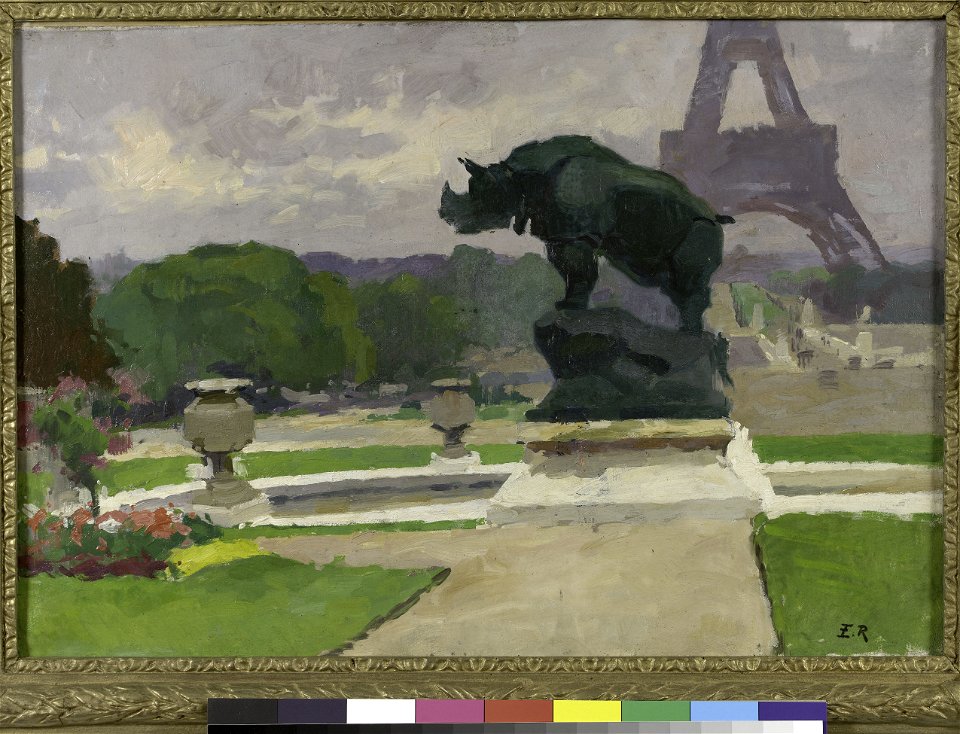 Ernest Jules Renoux - Jardin du Trocadéro avec le Rhinocéros de Jacquemart - PPP4965 - Musée des Beaux-Arts de la ville de Paris