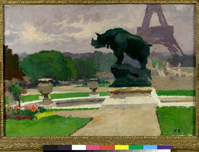 Ernest Jules Renoux - Jardin du Trocadéro avec le Rhinocéros de Jacquemart - PPP4965 - Musée des Beaux-Arts de la ville de Paris