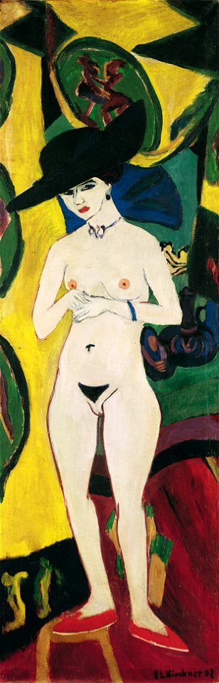 Ernst Ludwig Kirchner - Standing Nude with Hat - Google Art Project
