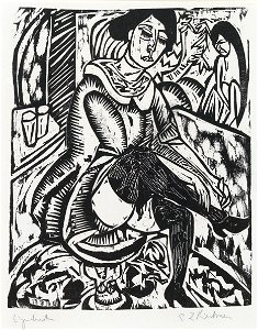 Ernst Ludwig Kirchner Frau Schuh anziehend 1912