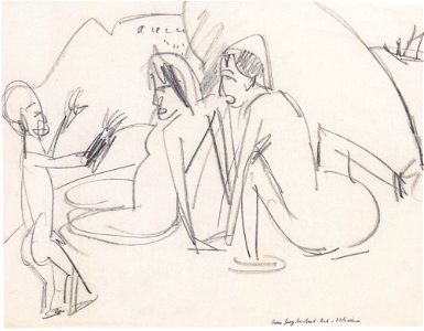 Ernst Ludwig Kirchner - Zwei Frauen und Skulptur am Strand