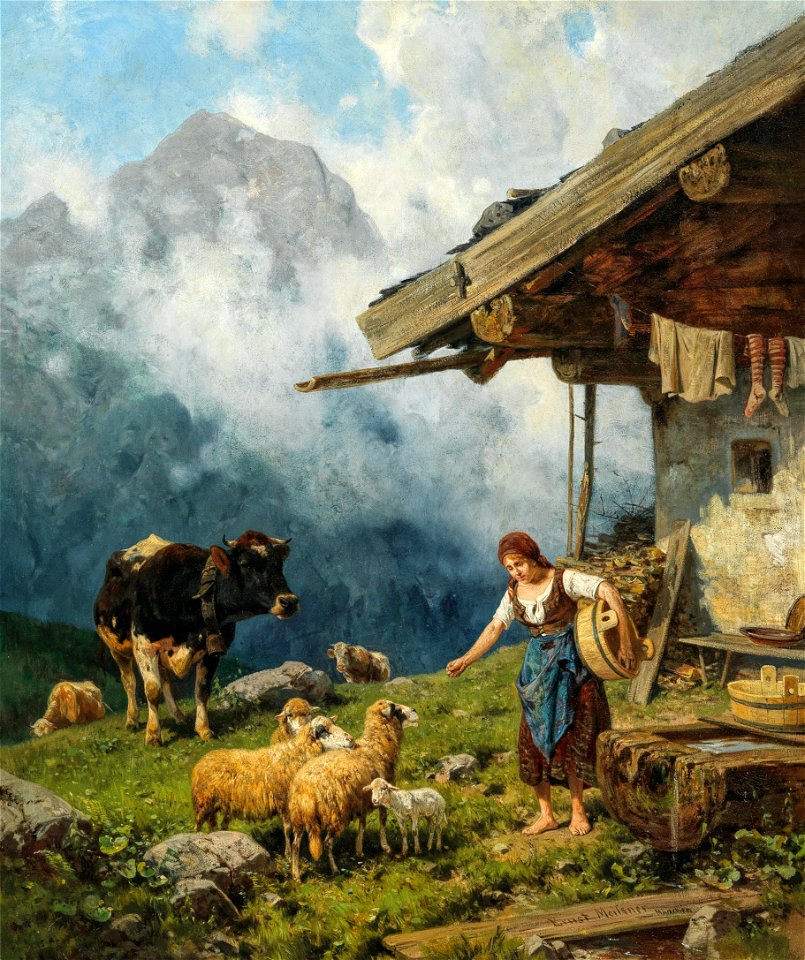 Ernst Adolph Meißner Morgen auf der Alm