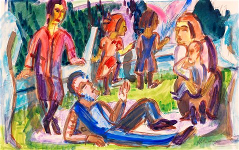 Ernst Ludwig Kirchner Picknick c1920. Free illustration for personal and commercial use.