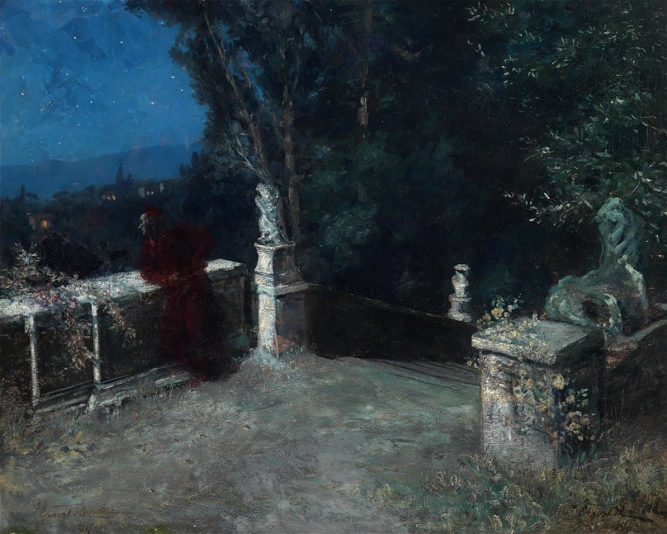 Ernst Hardt Blick auf eine Stadt bei Mondschein
