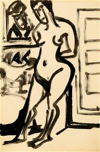 Ernst Ludwig Kirchner Stehender Akt vor Bild im Atelier 1926