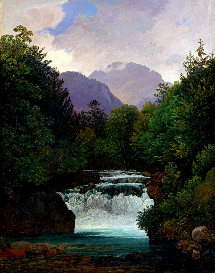 Ernst Kaiser - Gebirgstal mit Wasserfall - G 18495 - Lenbachhaus