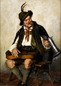Ernst Müller Zitherspieler mit Bierkanne