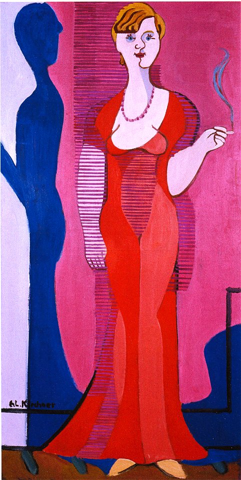 Ernst Ludwig Kirchner - Blonde Frau in rotem Kleid, Bildnis Elisabeth Hembus - 1932