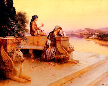 Ernst Rudolph Elegant Arab Ladies on a Terrace at Sunset