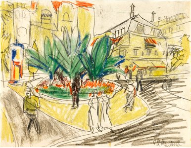 Ernst Ludwig Kirchner - Das Boskett auf dem Albertplatz in Dresden. Free illustration for personal and commercial use.