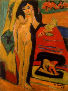Ernst Ludwig Kirchner Nacktes Mädchen hinter Vorhang (Fränzi)