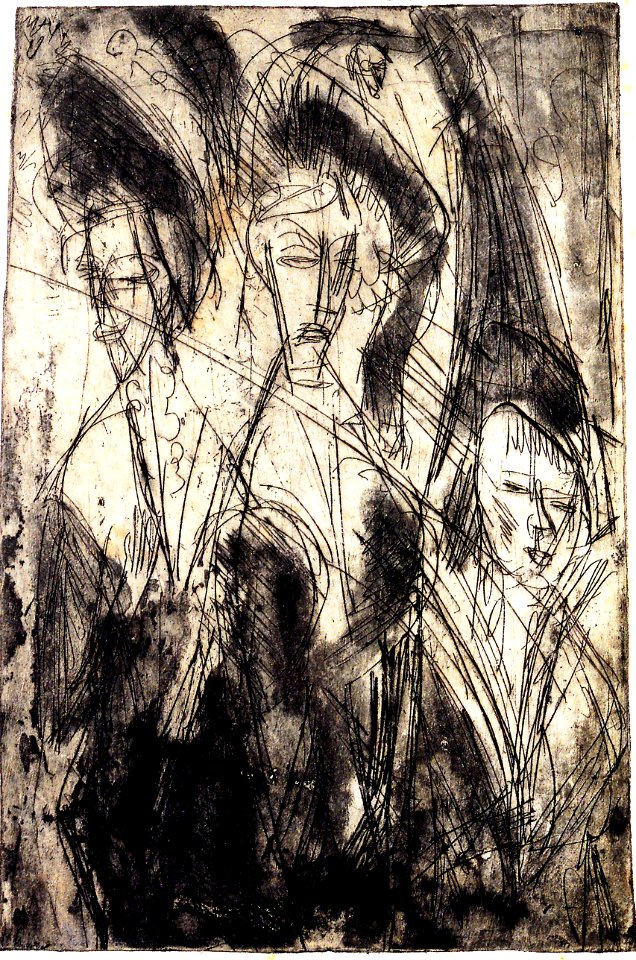 Ernst Ludwig Kirchner Drei Kokotten bei Nacht Radierung 1914
